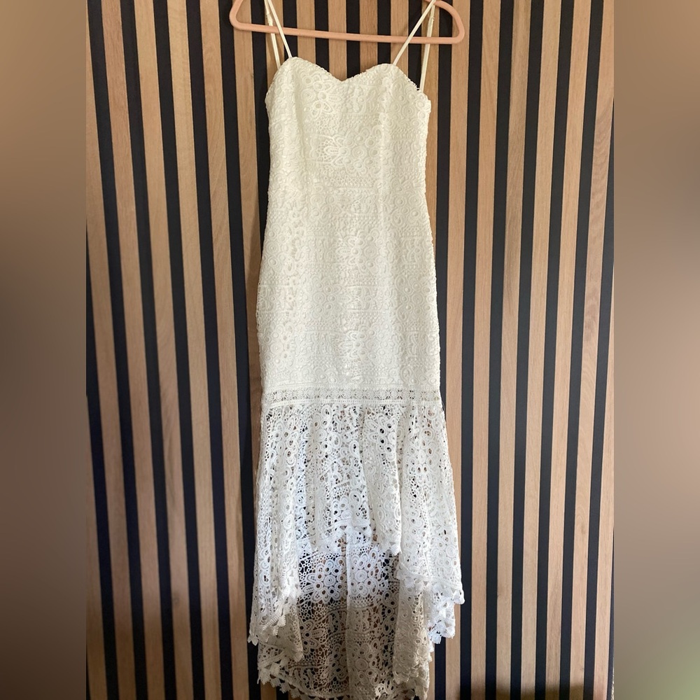 Ivory Lace High-Low Dress with Spaghetti Straps